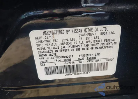 2015 Infiniti Q50 Premium z USA, uszkodzony, nr VIN JN1BV7AR3FM402017